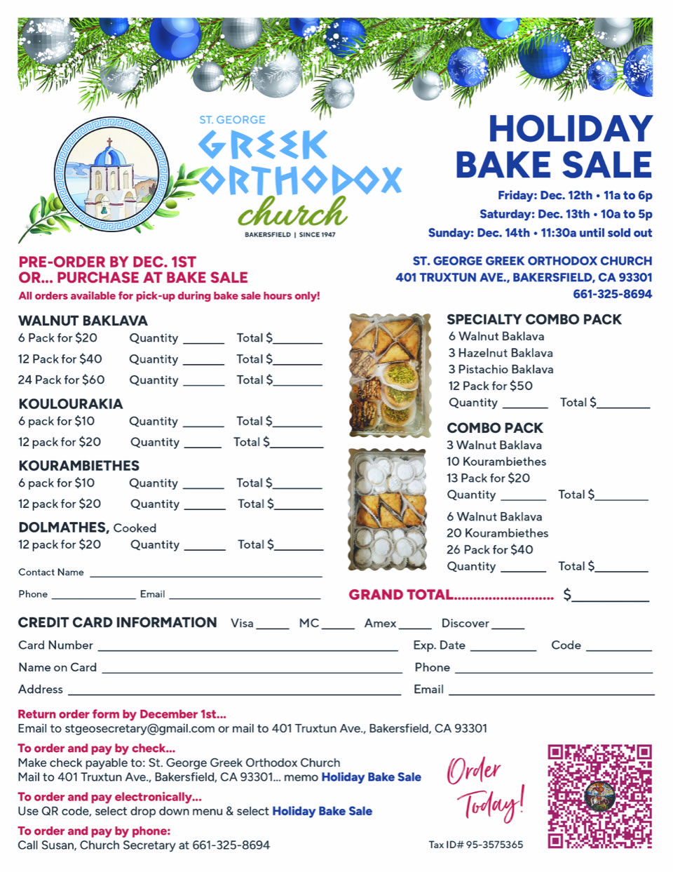 Bake Sale Order Form